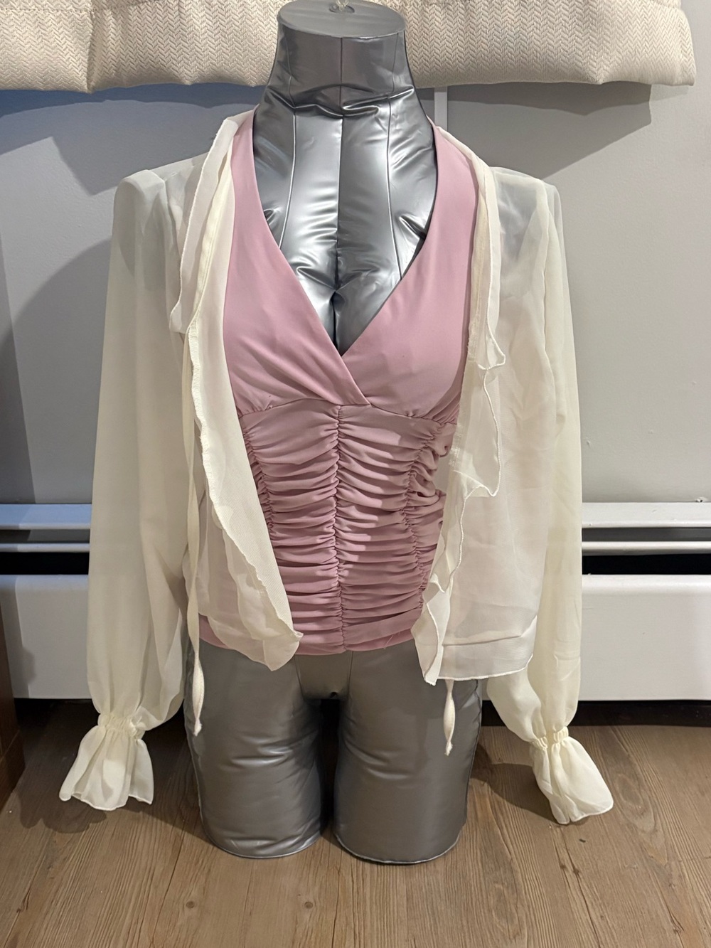 Sheer Ivory Tie-Front Capelet Jacket